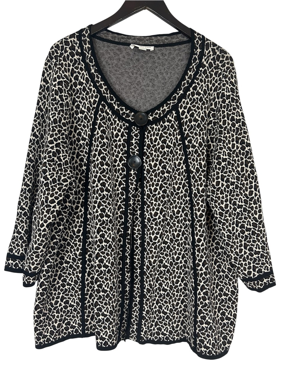 Black & Cream Animal Print Cardigan with Decorative Trim